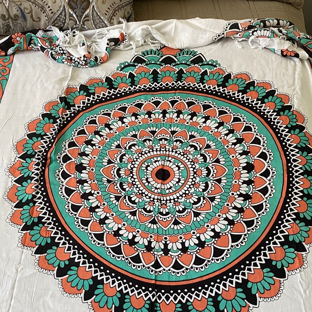 Bohemian Mandala Scarf in Black and Orange